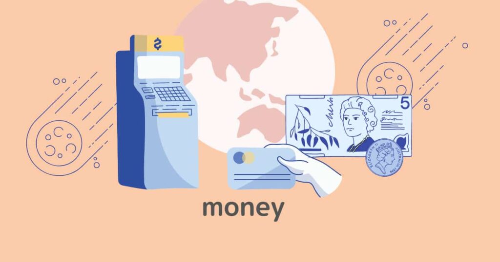 お金とレジをイメージしたイラスト